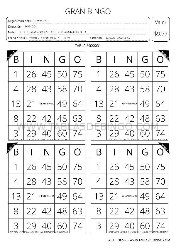 Tablas de Bingo Personaliza, Descarga en PDF e Imprime